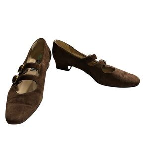 Vaneli Brown Suede Mary Jane Double Strap Flats Size 9